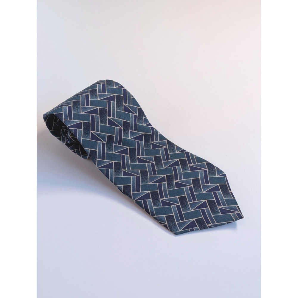 J.T. Beckett Mens Silk Tie Blue Navy Geometric Abstract Made in USA 55 in